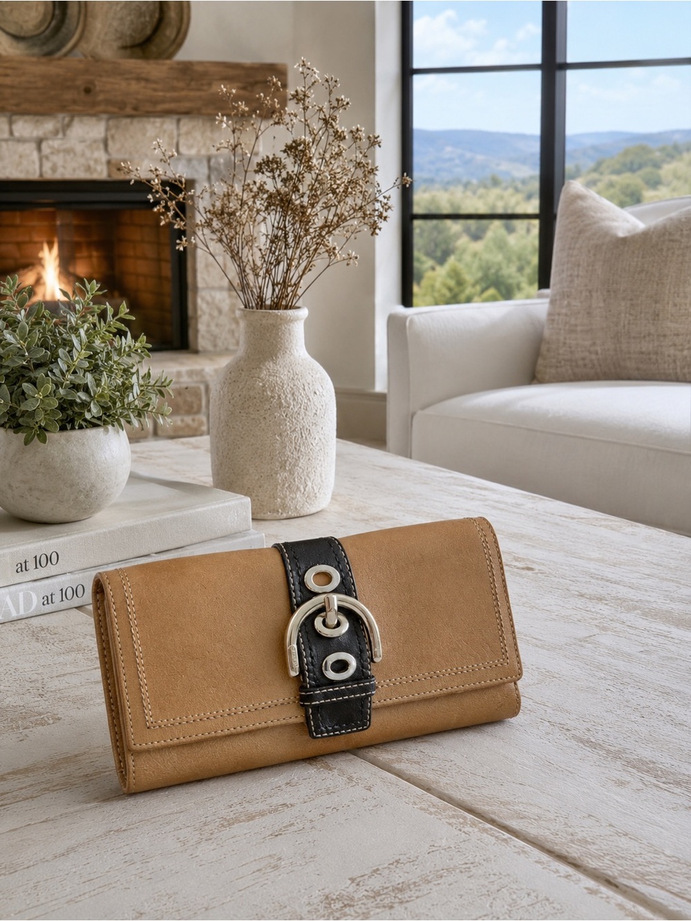 Coach Soho Vintage Leather Wallet with Silver Buckle Accent